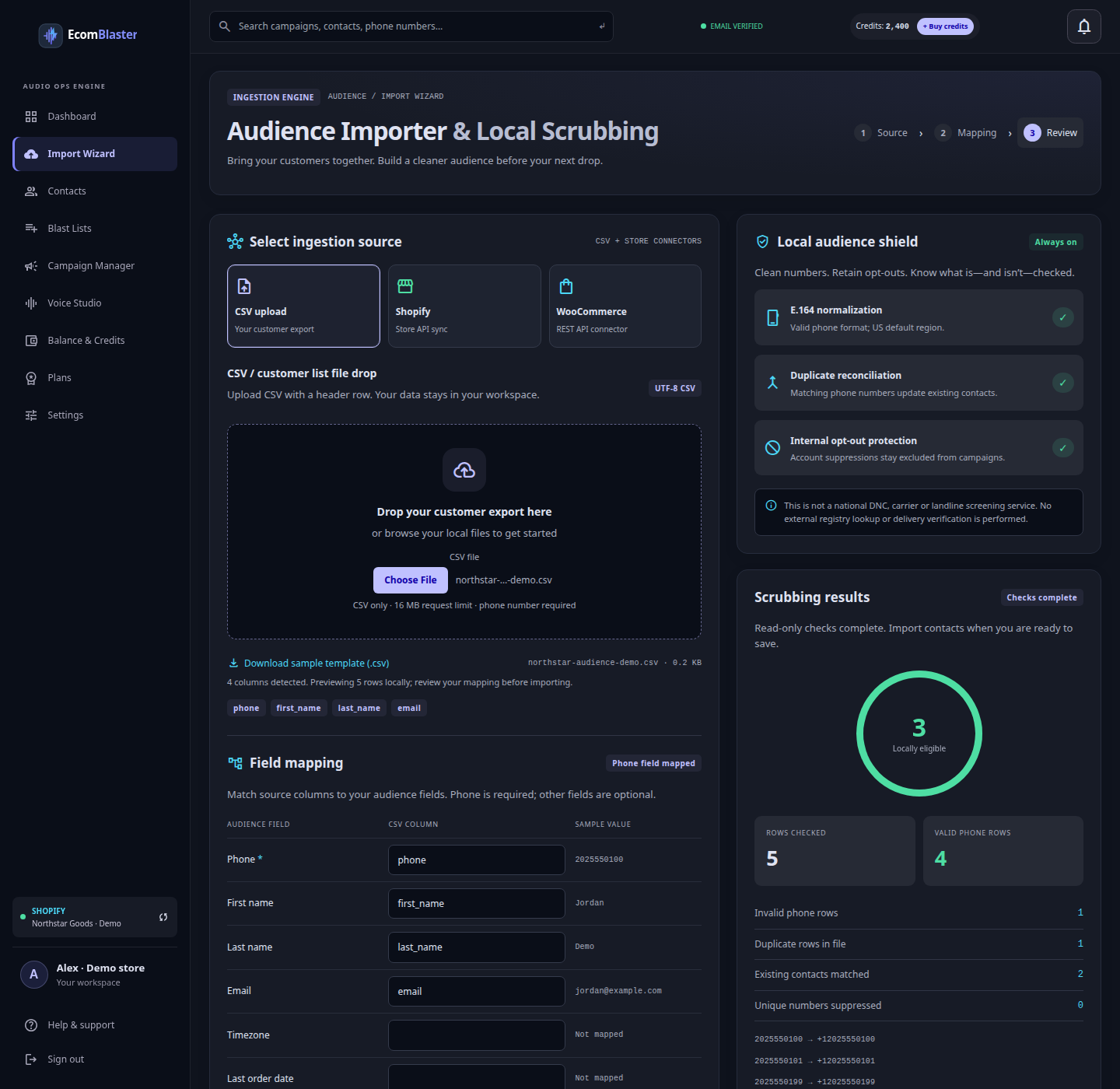 Audience import wizard demo